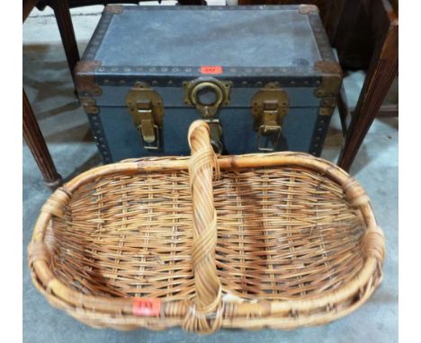 A small trunk and a wicker basket