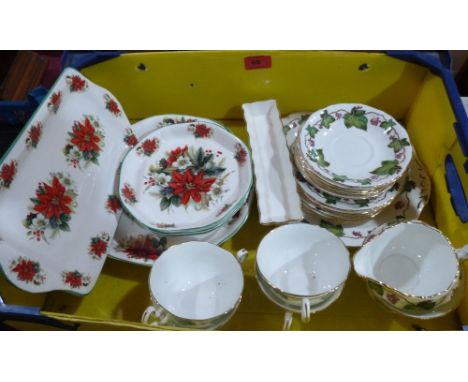 A 19 piece tea service by Adderley China 'Holly and Ivy' and six pieces of Christmas china