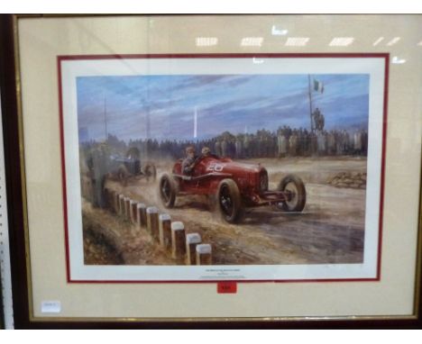 A motor-racing print after Alan Fearley, 'Birth of the Prancing Horse'. Signed in pencil and numbered 280/850 17' x 24'