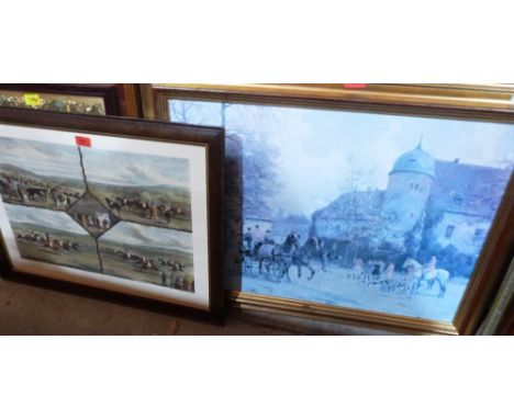 A racing print after W.J. Shayer and a gilt framed print