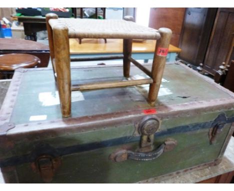 A cabin trunk and an elm stool