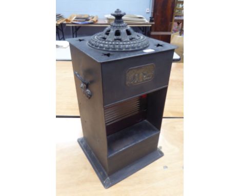 RIPPINGILLES PATENT ABC PARAFIN STOVE the rectangular black metal stove having pierced lift-off domed lid and interior ribbed