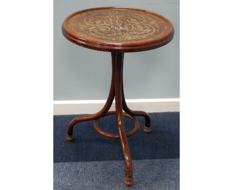 JACOB & JOSEF KOHN, WIEN, AUSTRIA, EARLY 20th CENTURY CIRCULAR BENTWOOD OCCASIONAL TABLE, the top deocrated with foliate scro