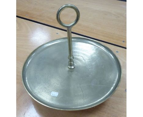 WHITE METAL TABLE CENTRE LARGE CIRCULAR DUMB WAITER with tall centre handle with ring top, raised on a circular pedestal base