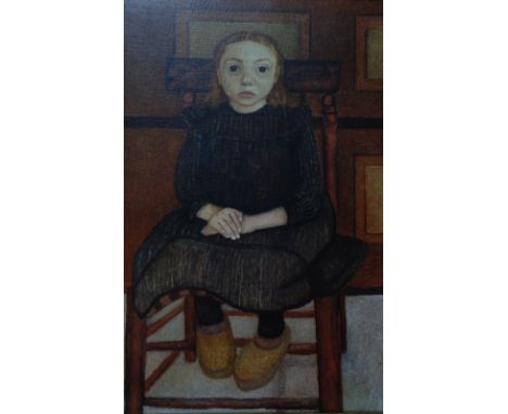 COLOUR PRINT REPRODUCTION LAID DOWN ON CANVAS, portrait of a young girl seated, 23" x 15" (58.5 x 38cm) framed and two simila