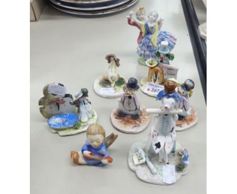 SIX ZAMPIVA, ITALIAN PORCELAIN SMALL FIGURES, INCLUDING FOUR CLOWNS AND TWO GOEBEL FIGURES (8)