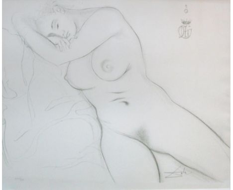 SALVADOR DALI (Spanish, 1904-1989) 'Nu endormi' (Sleeping woman) original lithograph printed in black and white, 1972, 71cm x