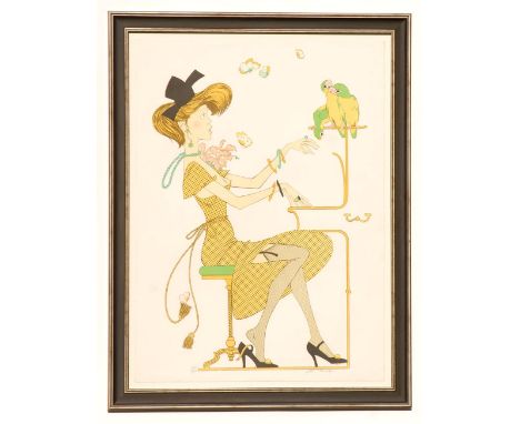 PHILLIPE NOYER (French, 1917-1985), 'Femme perroquets et papillons', hand signed and numbered 153/220, original lithograph, f