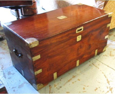 TRUNK, 19th century camphorwood and brass bound with rising lid and carrying handles, 107cm x 52cm D x 51cm H. 
