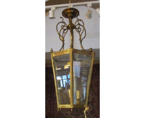 HEXAGONAL HALL LANTERN, brass, 32cm W x 80cm H. 