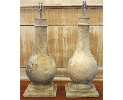 TABLE LAMPS, a pair, Portland stone of architectural baluster form, 64cm H x 22cm. (2)