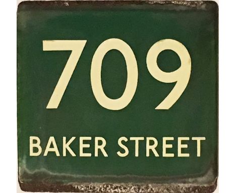 London Transport coach stop enamel E-PLATE for Green Line route 709 destinated Baker Street. Dates from either the 1946-47 or