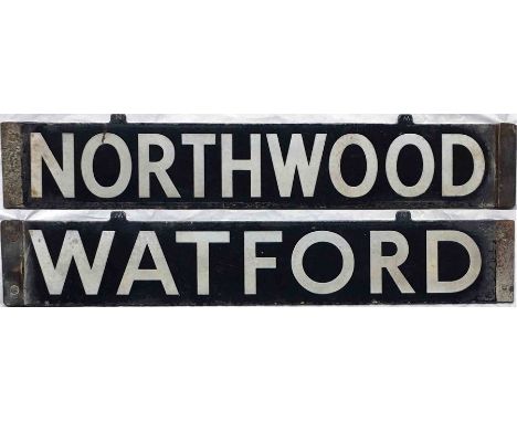 London Underground F-Stock or T-Stock enamel DESTINATION PLATE 'Northwood / Watford' from the Metropolitan Line. One of the o