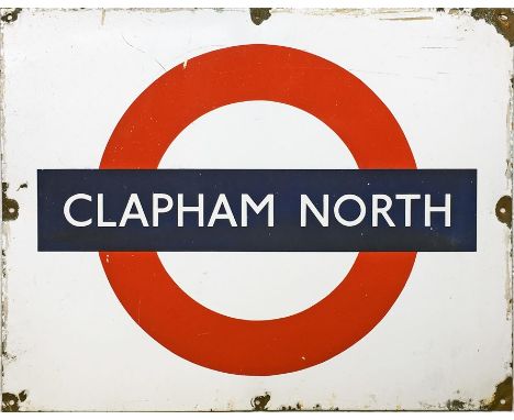 1950s/60s London Underground enamel bullseye PLATFORM SIGN (probably tunnel-side) from Clapham North station on the Northern 