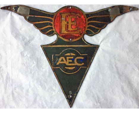 1930s enamel-on-brass AEC &amp; English Electric TROLLEYBUS BADGE from an AEC trolleybus with English Electric bodywork. Meas