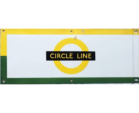 London Underground 1950s/60s enamel PLATFORM FRIEZE PLATE from the Circle Line with the line name on the bar of a traditional