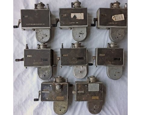 Quantity of Setright TICKET MACHINES, most are marked 'Clintona/Clintona Minicoaches'. Operating condition unknown, most appe