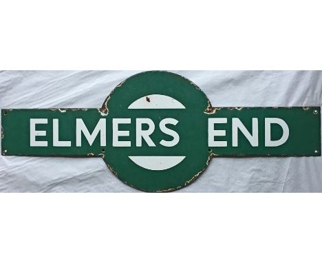 Southern Railway enamel TARGET SIGN from Elmers End, an ex-SECR station between Beckenham and Woodside. In ex-use condition, 