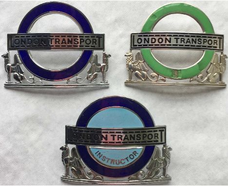 Selection of London Transport buses CAP BADGES comprising 1960s Driving Instructor, chrome &amp; enamel, lower raised infill 