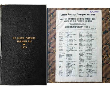 The London Passenger Transport MAP, 1933'. Over-printed in colour onto the 1" Ordnance Survey map, linen-backed inside stiff 