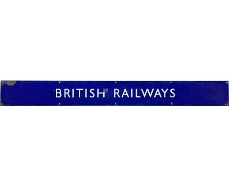 1950s/60s British Railways (Eastern Region) enamel HEADER PLATE 'British Railways'. Measures 53" x 6" (135cm x 15cm). A coupl
