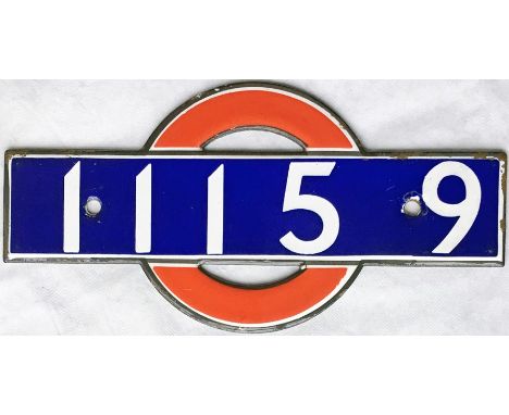 London Underground enamel STOCK-NUMBER PLATE from 1938-Tube Stock Driving Motor Car 11159. These plates were located inside, 