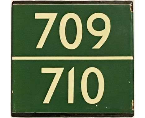 London Transport coach stop enamel E-PLATE for routes 709/710. 'Split' plates for Green Line routes are not common. A couple 