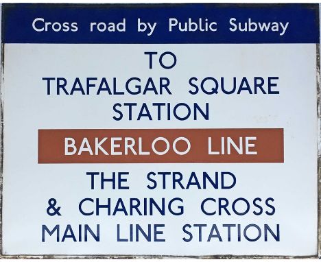 1950s/60s London Underground ENAMEL SIGN from a street-level entrance to the former Bakerloo Line station of Trafalgar Square