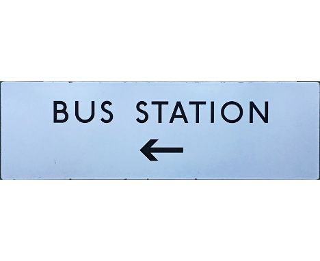 1960s/70s London Transport ENAMEL SIGN 'Bus Station' with directional arrow. A flanged sign measuring 58" x 18" (148cm x 46cm