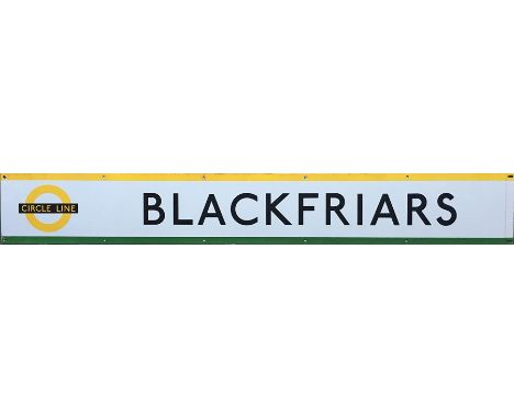 London Underground 1950s/60s enamel PLATFORM FRIEZE PANEL from Blackfriars station shared by the District &amp; Circle Lines 