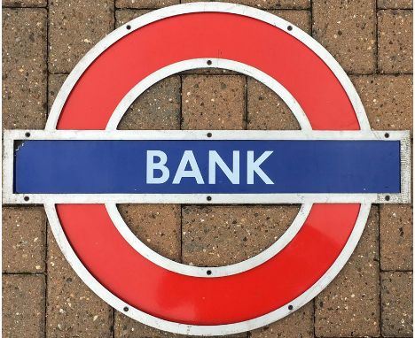 London Underground enamel PLATFORM ROUNDEL from Bank Station on the Central and Northern Lines. This is the smaller-size sign