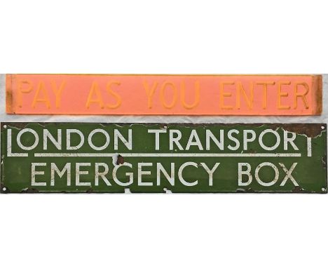 London Transport items comprising a perspex SIGN 'Pay as your enter' of the early type fitted to the first one-man operated R