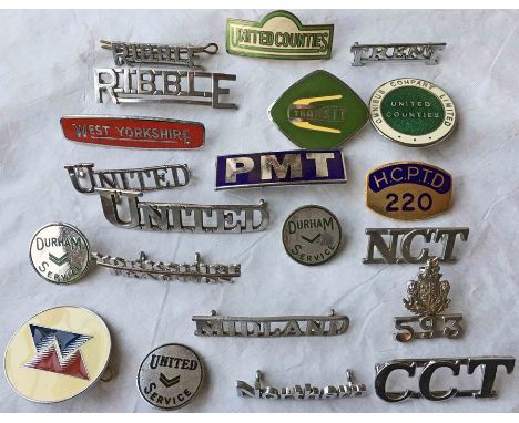 Collection of bus operator LAPEL &amp; CAP BADGES from the 1950s-70s period. Operators include United Counties, PMT, Huddersf