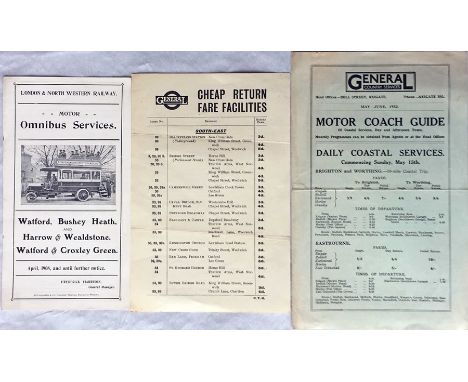1908 London &amp; North Western Railway fold-out TIMETABLE LEAFLET for Motor Omnibus Services in the Watford &amp; Harrow are
