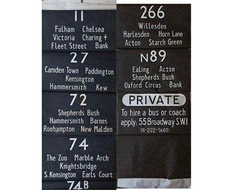London Transport RT-type bus DESTINATION BLIND coded 'S' (side &amp; rear intermediate box) from Riverside (R) garage dated 1