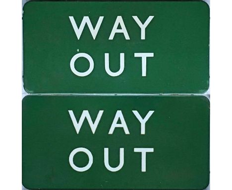 British Railways (Southern Region) fully-flanged, enamel sign 'WAY OUT', double sided and complete with hanging hooks and cha