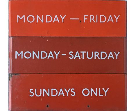 Selection of London Transport bus stop enamel G-PLATES comprising Monday - Friday, Monday - Saturday and Sundays Only. Some s