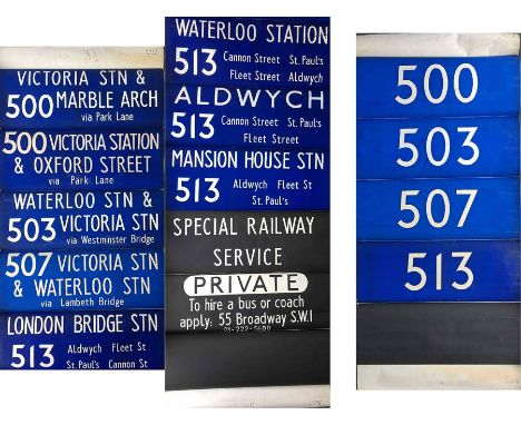 Vehicle set (front &amp; rear) of London Transport DESTINATION BLINDS, coded 'K' for a Red Arrow MBA at Victoria (GM) garage.