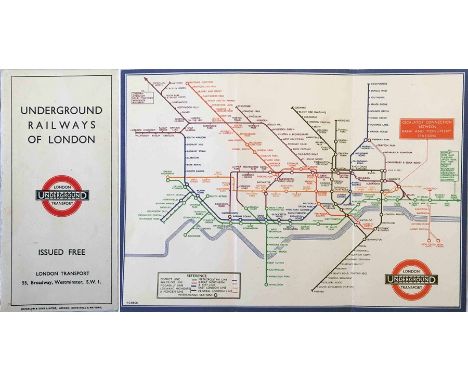 1933 London Underground H C Beck diagrammatic, card POCKET MAP from the first-year series titled 'Underground Railways of Lon