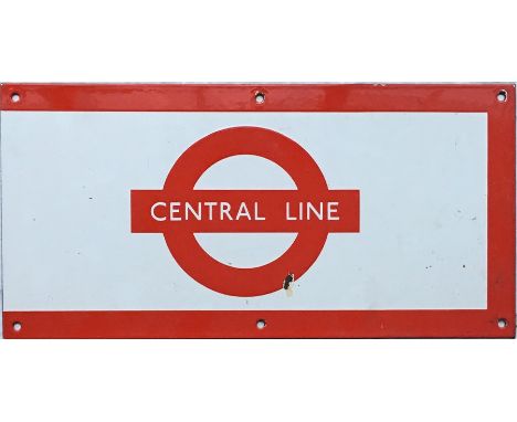 London Underground 1950s/60s enamel PLATFORM FRIEZE PLATE from the Central Line with the line name on the bar of a traditiona