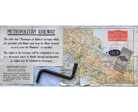 Small collection of transport items comprising 2 x WW1 Metropolitan Railway CARRIAGE NOTICES re blinds and lighting (very goo