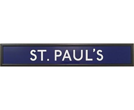 London Underground enamel PLATFORM SIGN from St Paul's station on the Central Line. This is the bar section from a medium-siz
