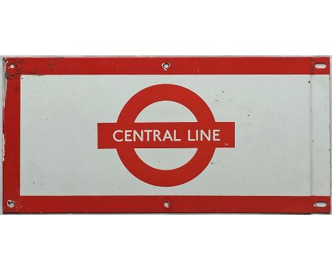 London Underground 1950s/60s enamel PLATFORM FRIEZE PLATE from the Central Line with the line name on the bar of a traditiona