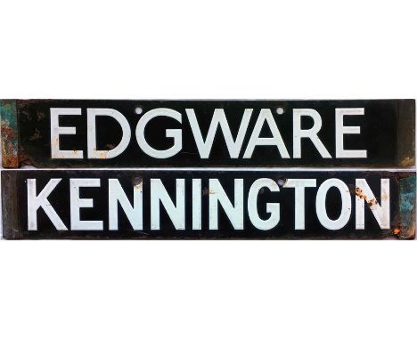 London Underground 1938-Tube Stock enamel CAB DESTINATION PLATE for Edgware / Kennington on the Northern Line. A double-sided