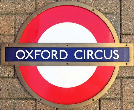 London Underground enamel PLATFORM ROUNDEL from Oxford Circus Station on the Bakerloo, Central and Victoria Lines. This is th