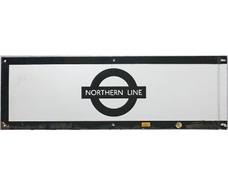 London Underground 1950s/60s enamel PLATFORM FRIEZE PLATE from the Northern Line with the line name on the bar of a tradition