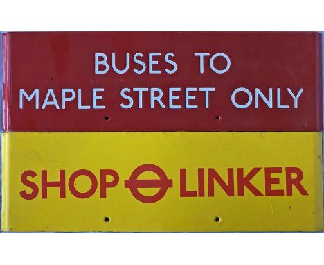 Pair of London Transport bus stop enamel G-PLATES comprising Buses to Maple Street Only and Shoplinker. Both in excellent, ex