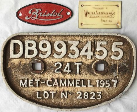 Selection of transport PLATES &amp; BADGES comprising a 1957 cast-iron railway WAGON PLATE 'Met-Cammell', marked on reverse '