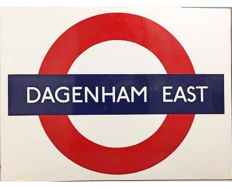 c1960s London Underground enamel STATION BULLSEYE SIGN from the platforms at Dagenham East on the District Line, the former L