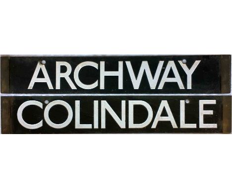 London Underground 38-Tube Stock enamel CAB DESTINATION PLATE for Archway / Colindale on the Northern Line. A double-sided pl